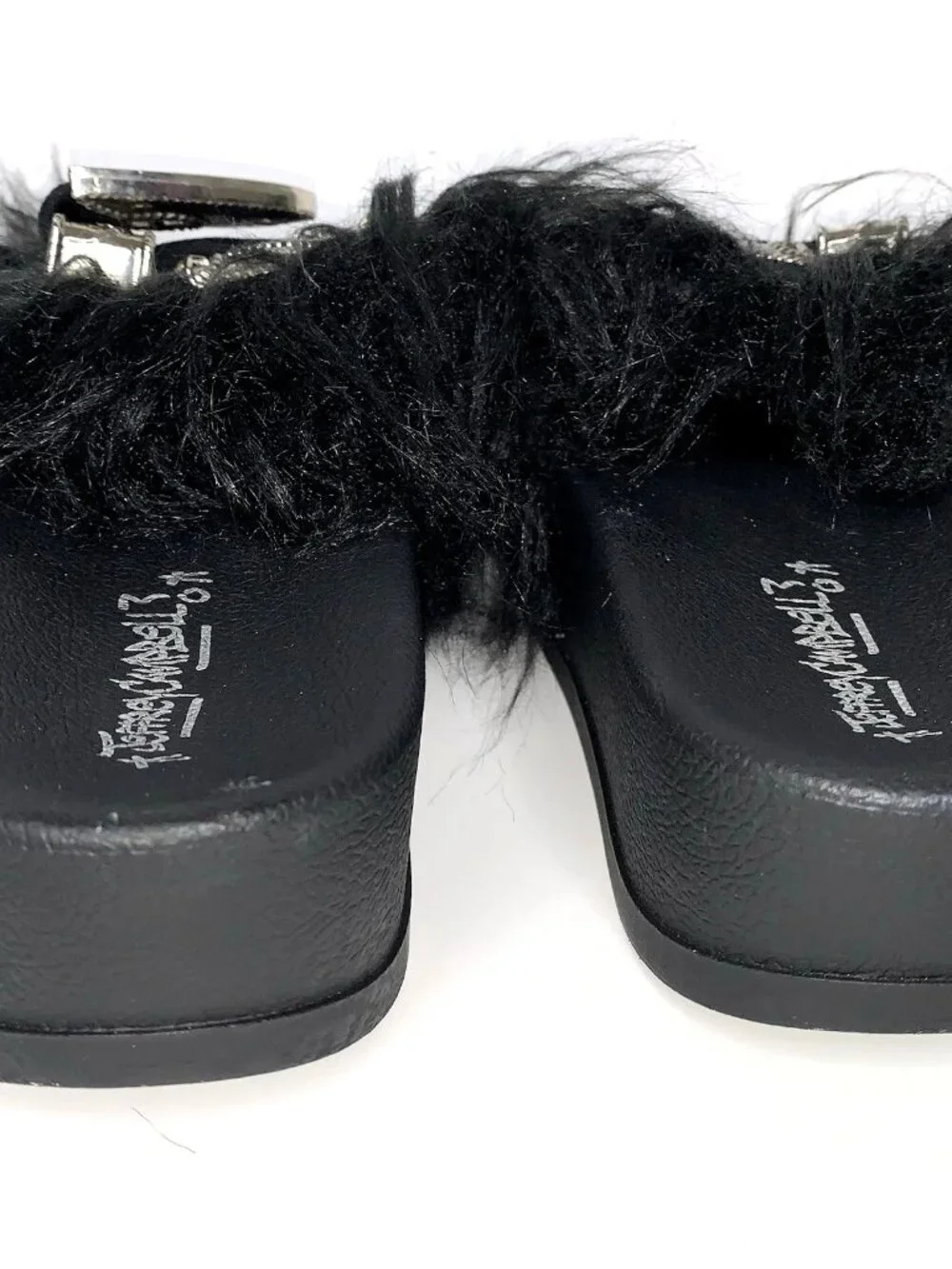 JEFFREY CAMPBELL Black Fur WESTERN BELT BUCKLE Platform SLIDES 9 Whimsygoth Y2K - Picture 6 of 8